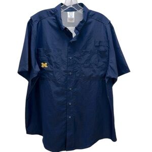 Proedge Navy Button Fishing Shirt L UPF 50 Vented Ripstop Michigan Wolve…